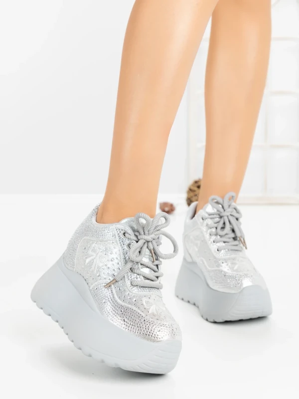 Pantofi Sport Dama cu Platforma 6WL17 SILVER | MEI