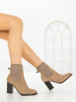 Botine cu Toc Gros 68192 KHAKI | CM