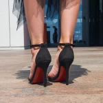 Ženski sandali s tanko peto 2195 Črna-Srebrna | Exist
