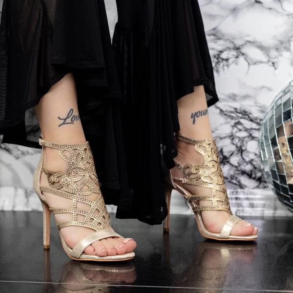 Ženski sandali s tanko peto 2XKK107 Zlata | Mei