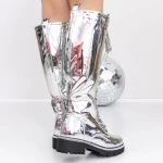 Ženski škornji z nizkim podplatom 3JF8 Srebrna | Mei