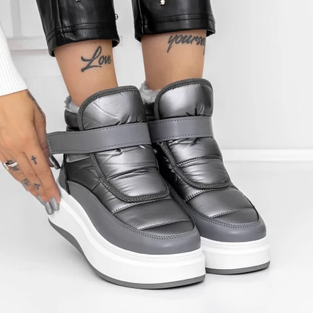 Ženski kratki škornji s krznom LLS-086 Siva | Botinelli
