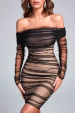 Ženska obleka R2103 Bež-Črna | New Era