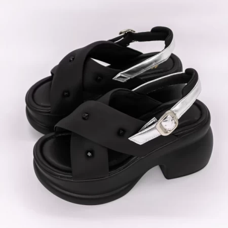 Sandale Dama cu Toc Gros si Platforma 072-5 BLACK | MEI