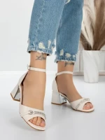 Sandale Dama cu Toc Gros 5GZ58 BEIGE | MEI