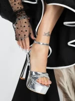 Sandale Dama cu Toc si Platforma 5DC6 SILVER | MEI