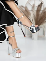 Sandale Dama cu Toc si Platforma 5DC6 SILVER | MEI