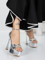 Sandale Dama cu Toc si Platforma 5DC6 SILVER | MEI
