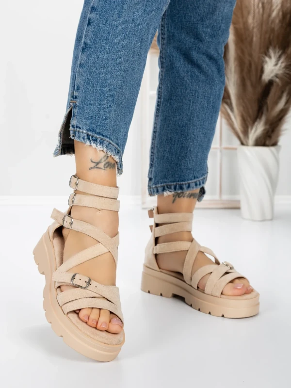 Sandale Dama cu Talpa Joasa 5HXS15 BEIGE | MEI