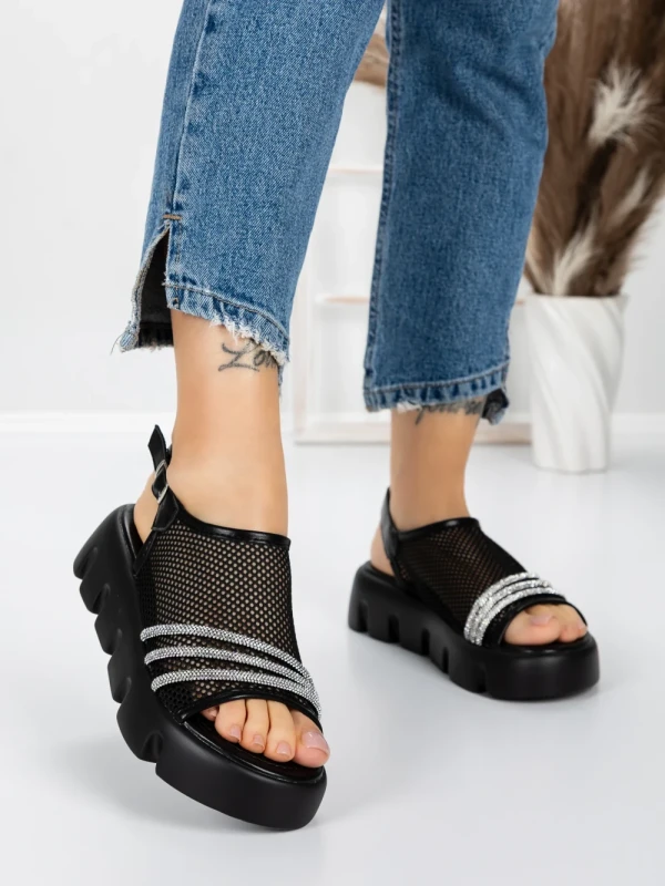 Sandale Dama cu Talpa Joasa 5HXS21 BLACK-WHITE | MEI