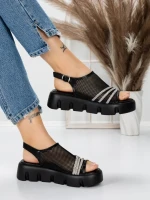 Sandale Dama cu Talpa Joasa 5HXS21 BLACK-WHITE | MEI