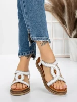 Sandale Dama cu Talpa Joasa 5GZ39 WHITE | MEI