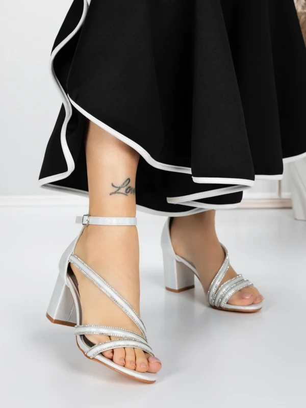 Sandale Dama cu Toc Gros 3AXKK188 SILVER | MEI