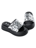 Papuci Dama cu Talpa Joasa 999-1 BLACK-SILVER | FASHION