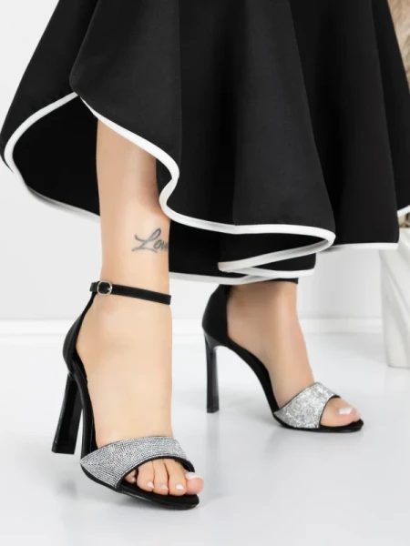 Sandale Dama cu Toc Subtire 5XKK19 BLACK | MEI