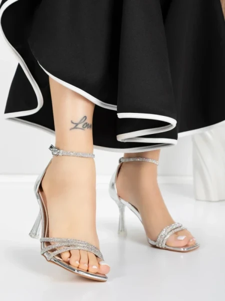 Sandale Dama cu Toc Subtire 5XKK20 SILVER | MEI