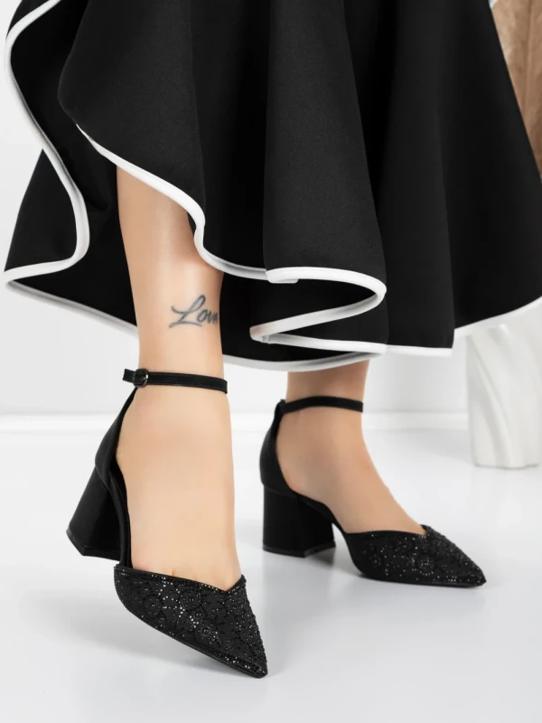 Pantofi cu Toc Gros 5XKK36 BLACK | MEI