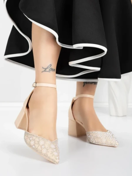 Pantofi cu Toc Gros 5XKK36 BEIGE | MEI