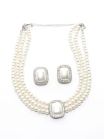 Set Colier + Cercei CLR010 ARGINTIU-ALB | MEI