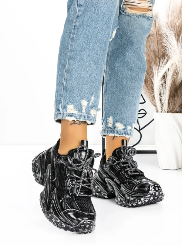 Pantofi Sport Dama cu Platforma 5WL83 BLACK-SILVER | MEI