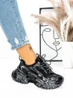 Pantofi Sport Dama cu Platforma 5WL83 BLACK-SILVER | MEI