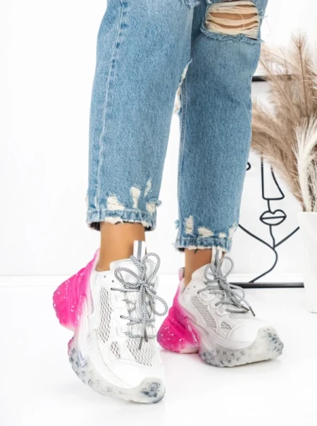 Pantofi Sport Dama cu Platforma 5WL83 PINK-WHITE | MEI