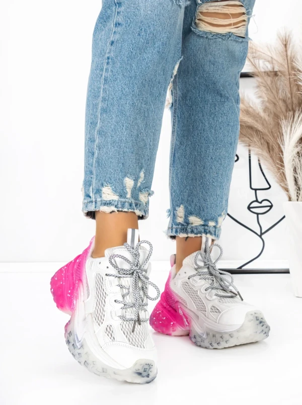 Pantofi Sport Dama cu Platforma 5WL83 PINK-WHITE | MEI