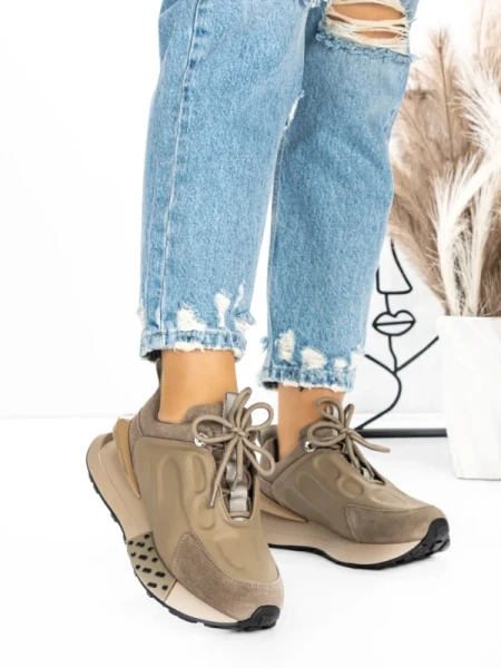 Pantofi Sport Dama din piele naturala 5SZ12 KHAKI | PANTOFUL