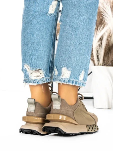 Pantofi Sport Dama din piele naturala 5SZ12 KHAKI | PANTOFUL