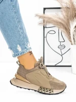 Pantofi Sport Dama din piele naturala 5SZ12 KHAKI | PANTOFUL