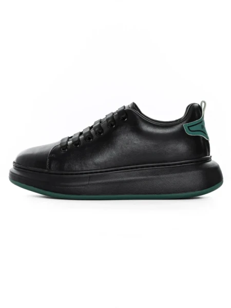 Pantofi Sport Barbati din piele naturala 51191 BLACK-GREEN | ADVANCER