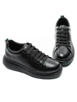 Pantofi Sport Barbati din piele naturala 51191 BLACK-GREEN | ADVANCER