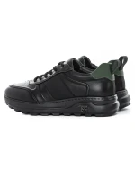 Pantofi Sport Barbati din piele naturala 302 BLACK-GREEN | ADVANCER