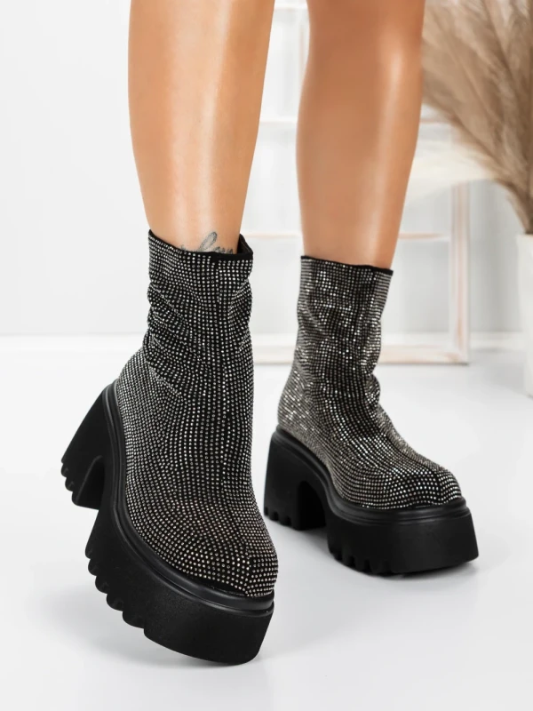 Ghete Dama cu Platforma 5WL77 BLACK-GUNCOLOR | MEI