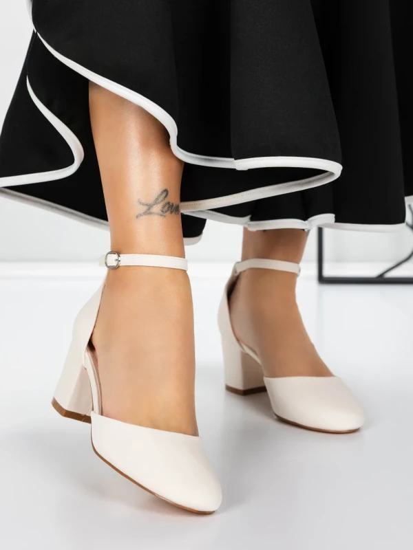 Pantofi cu Toc Gros 3XKK81 BEIGE | MEI