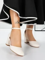 Pantofi cu Toc Gros 3XKK81 BEIGE | MEI