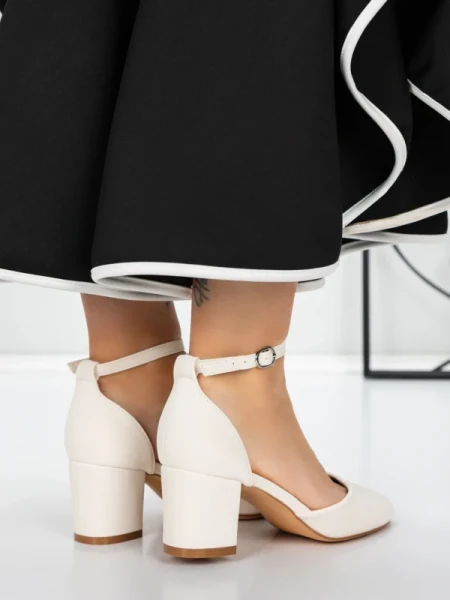 Pantofi cu Toc Gros 3XKK81 BEIGE | MEI