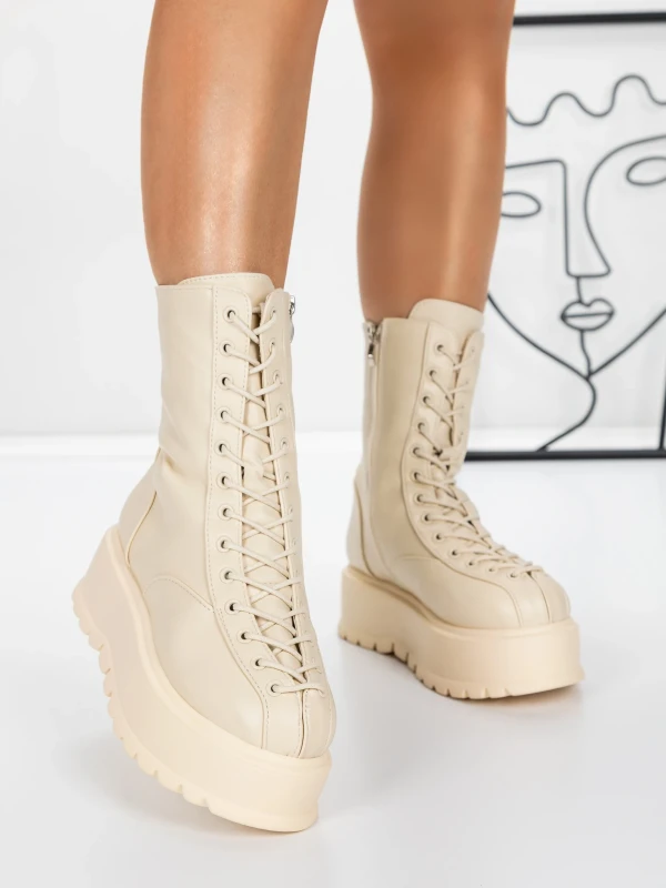 Ženski kratki škornji s platformo 3AL77 Bež | Mei