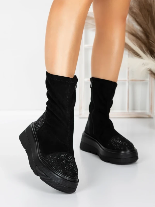 Ghete Dama cu Platforma 5AH66 ALL BLACK | MEI