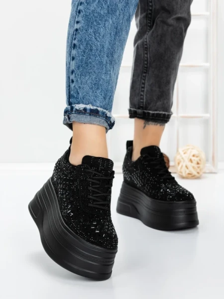 Pantofi Sport Dama cu Platforma 3592-1 BLACK | MEI
