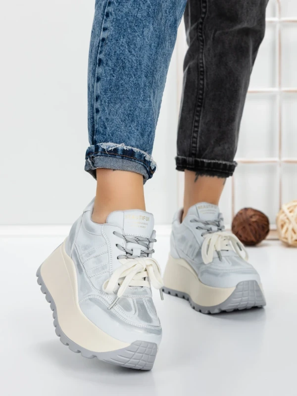 Pantofi Sport Dama cu Platforma 3570 SILVER | MEI