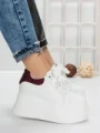 Pantofi Sport Dama cu Platforma 3592-7 WHITE-WINERED | MEI