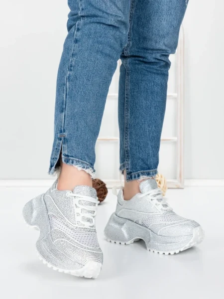 Pantofi Sport Dama cu Platforma 5WL109 WHITE | MEI