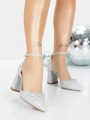 Pantofi cu Toc Gros 5XKK85 SILVER | MEI