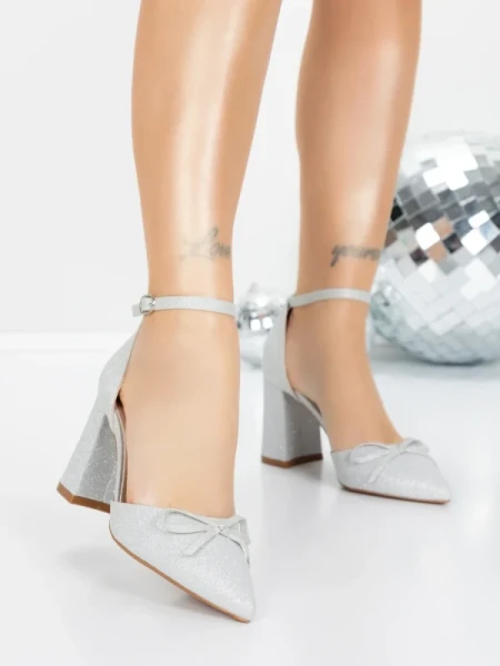 Pantofi cu Toc Gros 5XKK85 SILVER | MEI