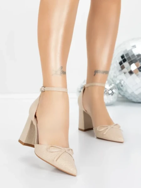 Pantofi cu Toc Gros 5XKK85 LIGHT GOLD | MEI