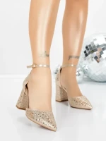 Pantofi cu Toc Gros 5XKK76 LIGHT GOLD | MEI