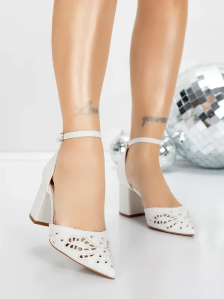 Pantofi cu Toc Gros 5XKK82 WHITE | MEI