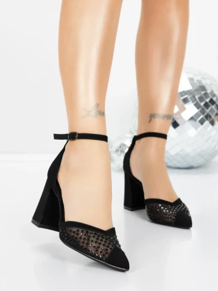 Pantofi cu Toc Gros 5XKK83 BLACK | MEI