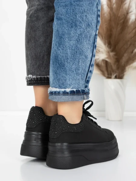 Pantofi Sport Dama cu Platforma 5WL118 BLACK-WHITE | MEI